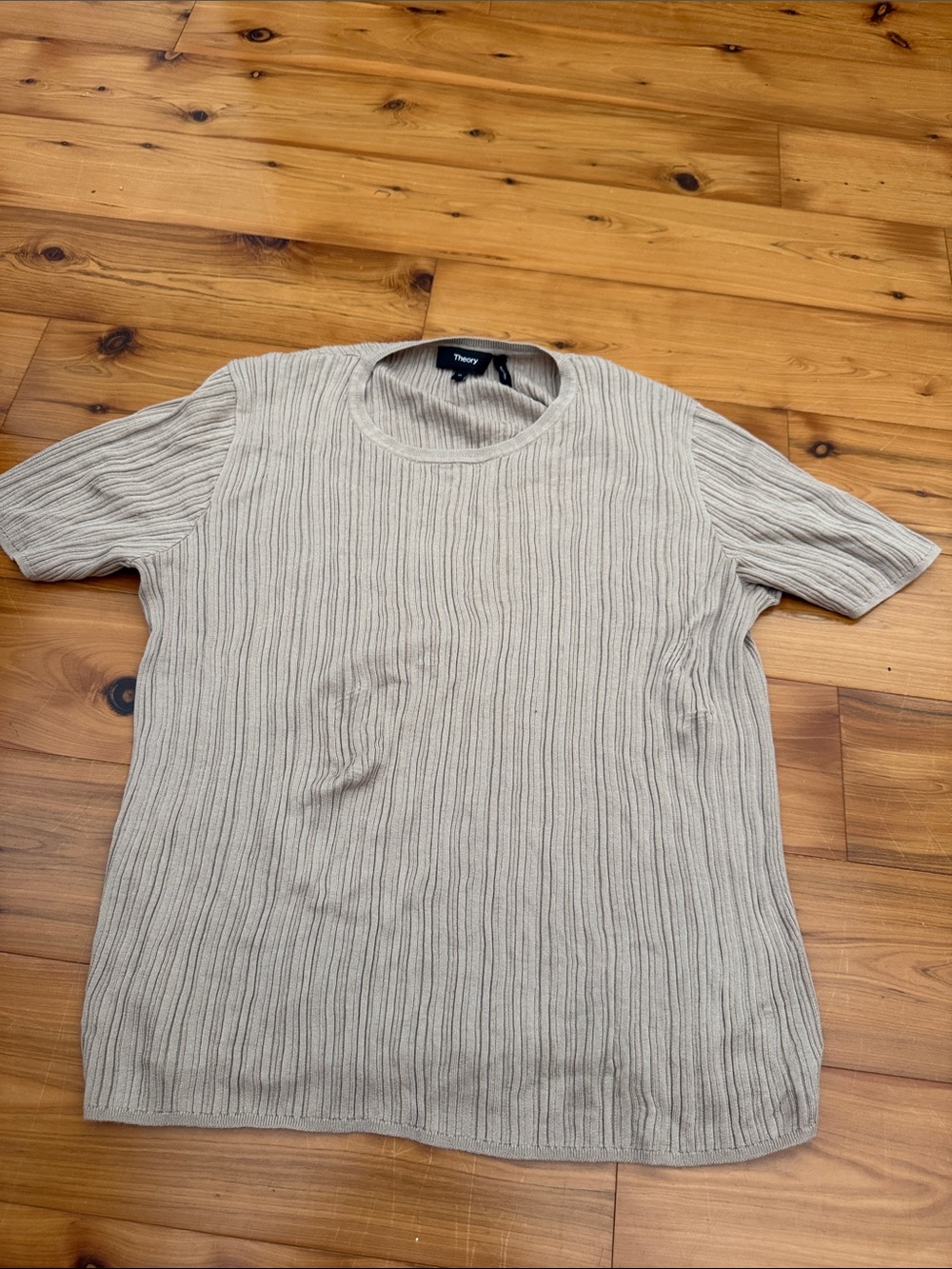 Theory Short-Sleeve Ribbed Tee in Light Taupe
